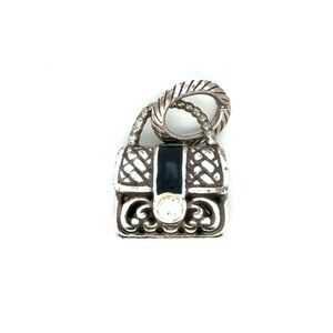 Brighton Silver-tone Handbag Charm with Black Enamel and Clear Stone